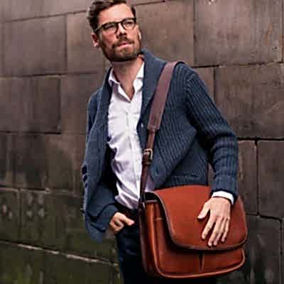 Handmade leather Shoulder Post bag in Italian soft hide matt brown colour.